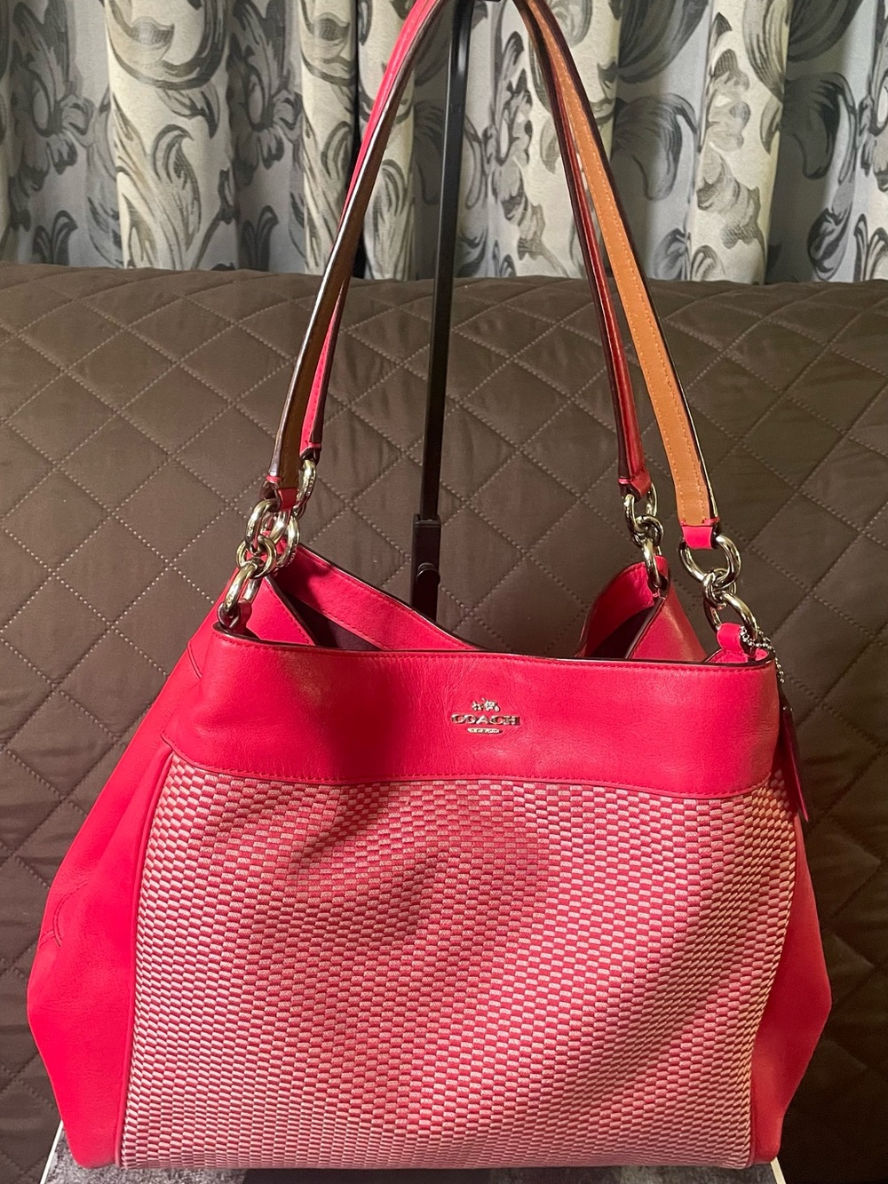 Coach Lexy Vibrant Pink Jacquard Front Shoulder Bag with Dual Straps